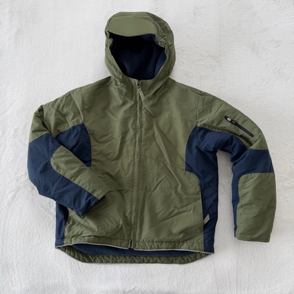 Lands End Boys Youth Fleece Lined Coat Jacket  Sz M 10-12 Green with  Blue